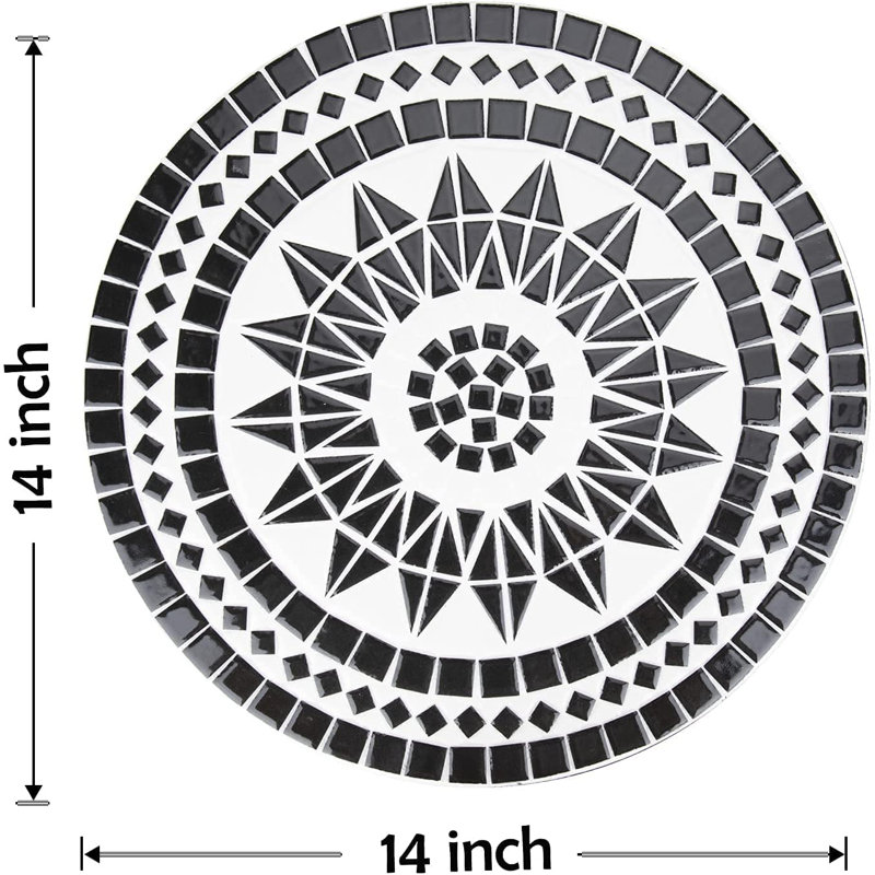 Mosaic Outdoor Side Table With Ceramic Tile Top, Sturdy Metal Frame, Folding Design For Patio, Balcony, Or Indoor Use