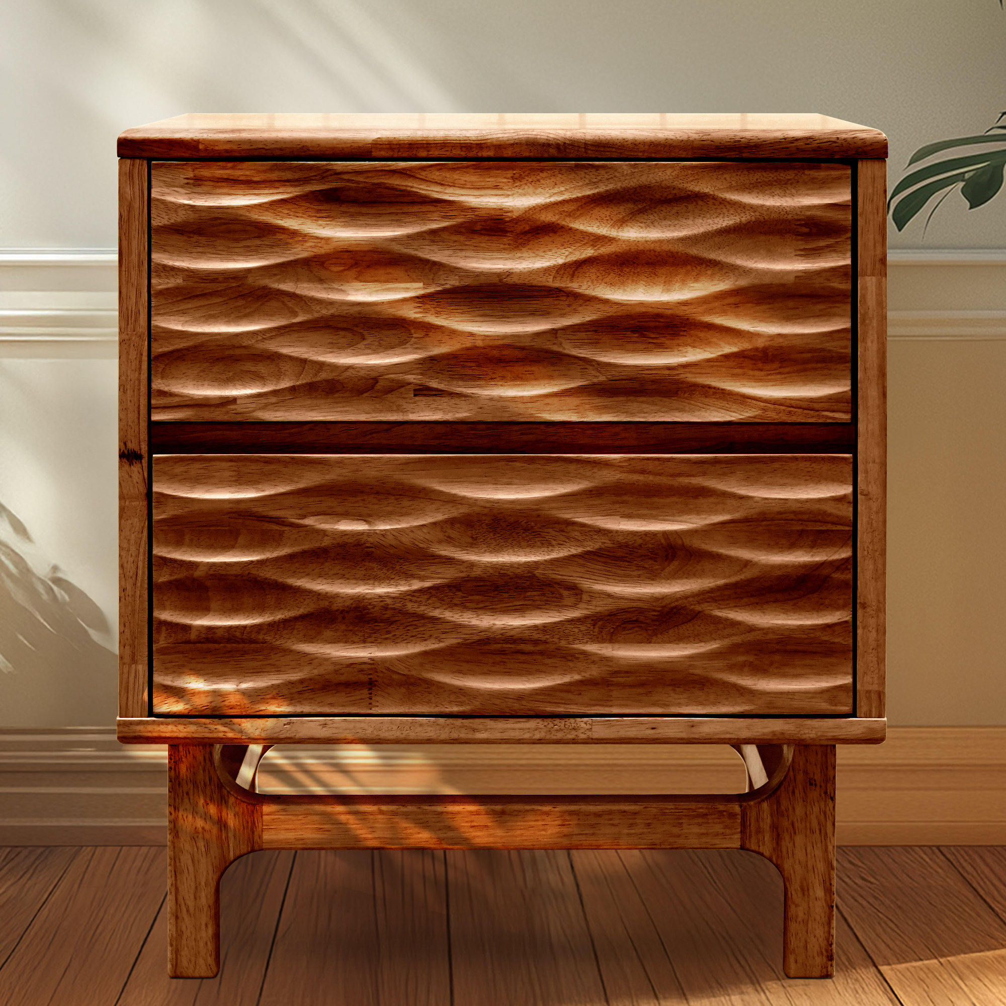 Carmel | Millwood Pines Gerrell Elara Solid Wood 2-Drawer Nightstand with Sculpted Front – Mid-Century Modern Bedside Table for Bedroom or Living Room | Wayfair