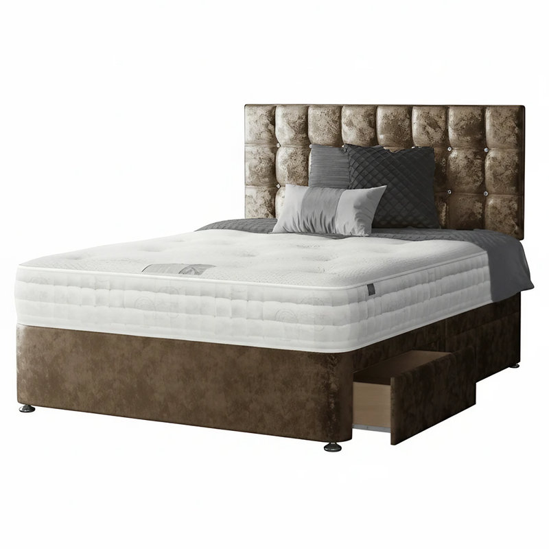 Falconer Upholstered Divan Bed, Small Double (4'), Truffle, 2 Foot-end Drawers