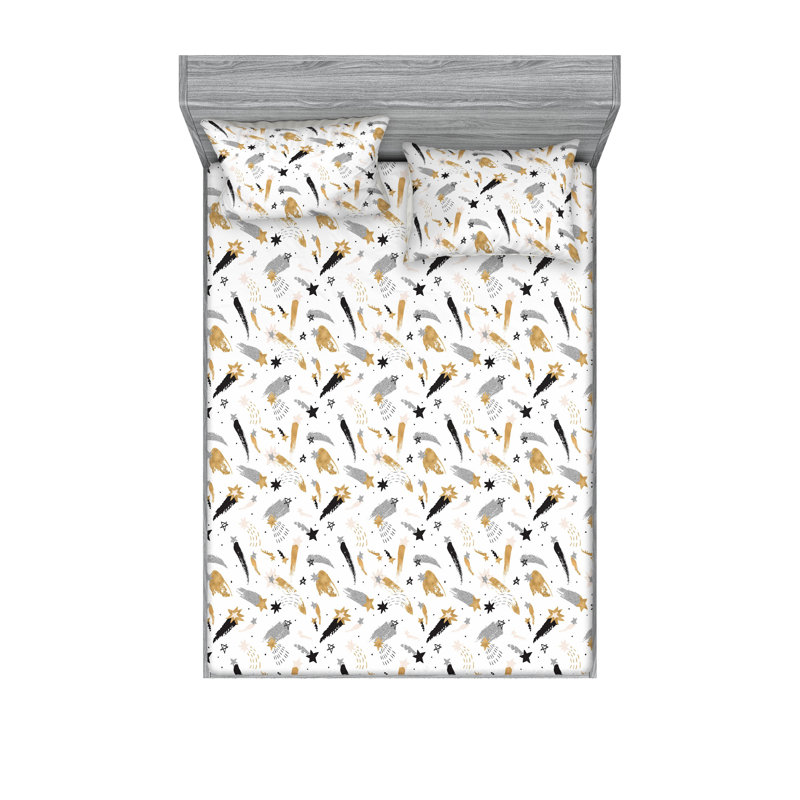 Microfiber Sheet Set, Queen Sheet Set with 2 Pillowcases, Gray/Camel/White Falling Star Space
