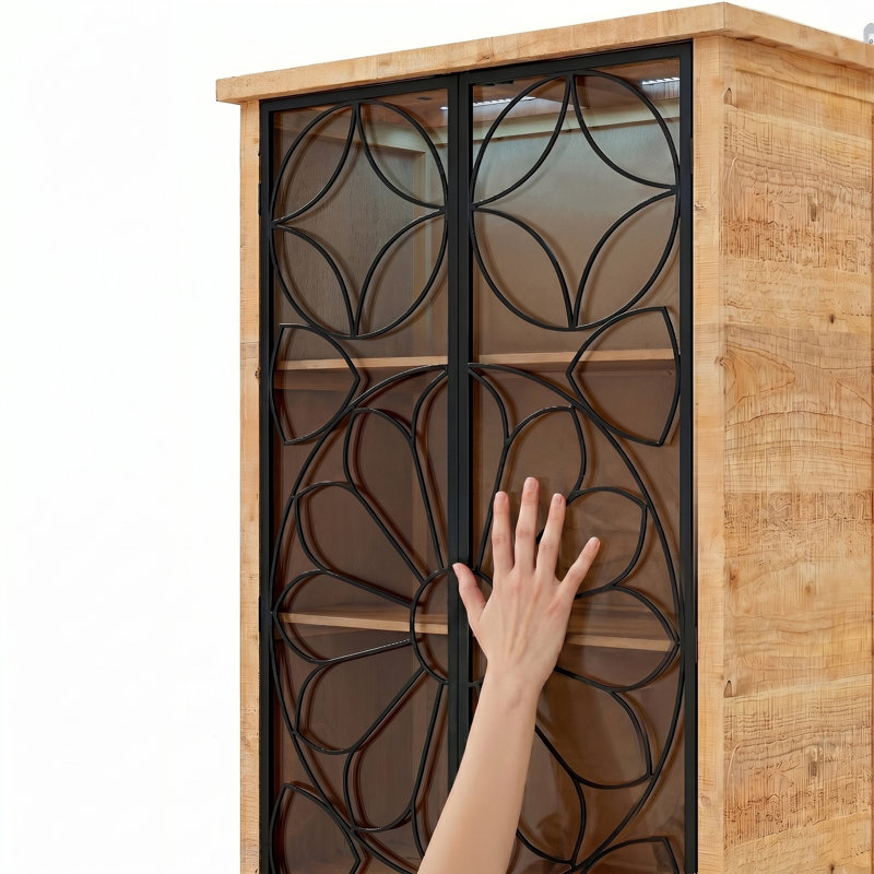 Armoire 70,8 po H x 30,9 po Farmhouse - Portes florales en fer, lumière DEL