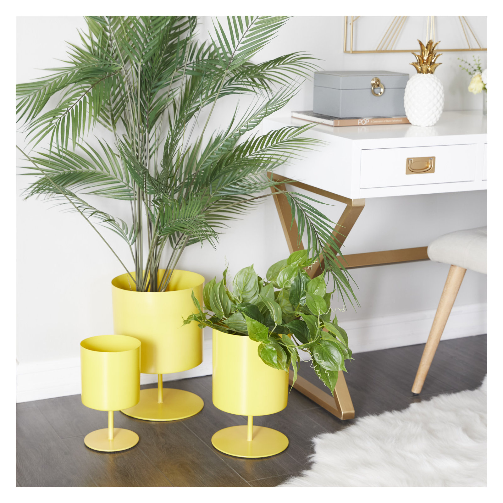 Gabriele Metal Pot Planter - Set of 3, Yellow