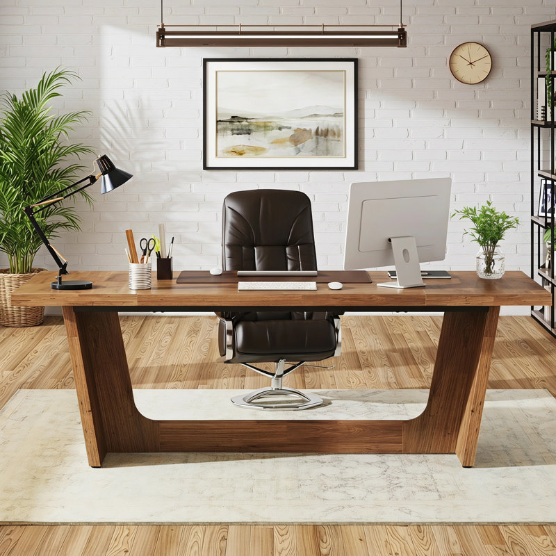 Delitha 70.9" W Manufactured Wood Executive Desk, Light Brown