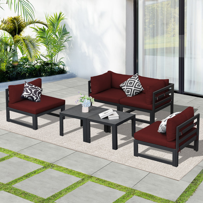 Ensemble de conversation d'extérieur pour 4 personnes avec coussins épais, ensemble de conversation en aluminium avec sièges larges et profonds