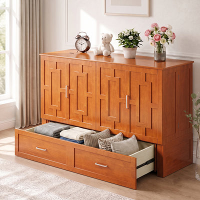Grand lit escamotable, lit armoire intelligent avec station de charge USB et matelas à trois volets, tiroirs de rangement pour la maison