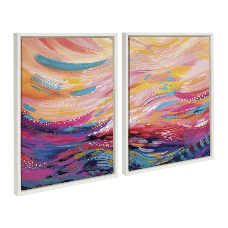 «Brush Strokes 90 I and II» par Jessi Raulet de Ettavee, ensemble d'art mural sur toile encadrée, Toile avec cadre blanc