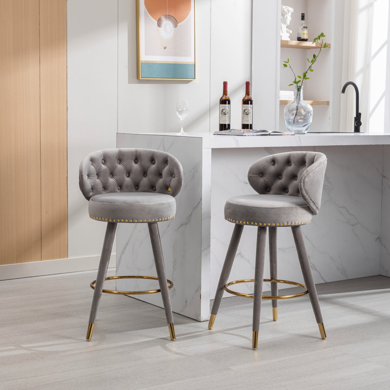Ensemble de 2 tabourets de bar à hauteur de comptoir pour cuisine avec pieds en bois massif d'une hauteur fixe de 360 degrés