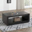 Table basse rectangulaire de style contemporain avec socle et tablette inférieure ouverte au fini noir-234003330