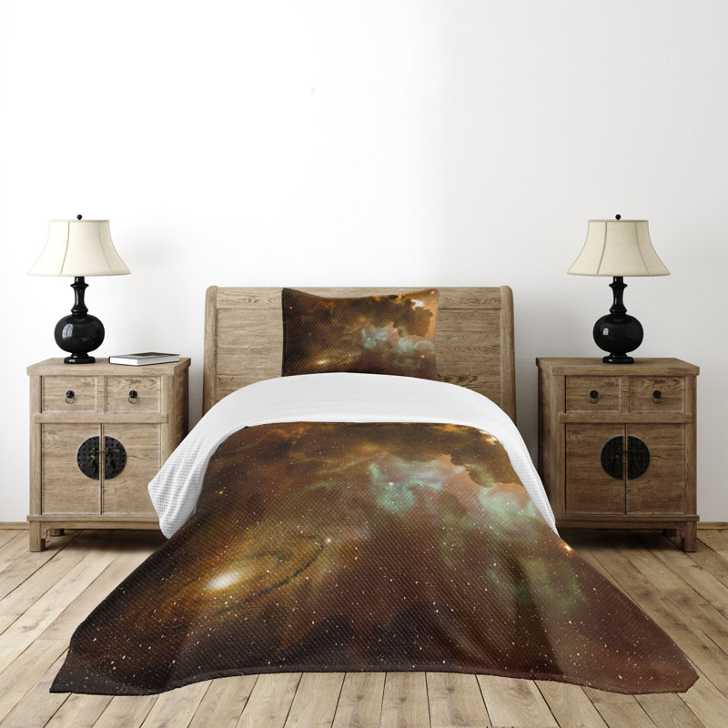 Ambesonne Constellation Bedspread Nebula Infinity Pale Coffee Mint Green
