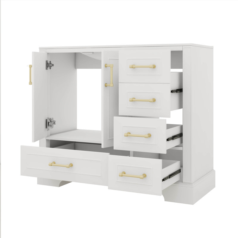 Meuble-lavabo traditionnel 36 po avec lavabo en céramique, armoire de salle de bain avec deux portes à fermeture douce et quatre tiroirs