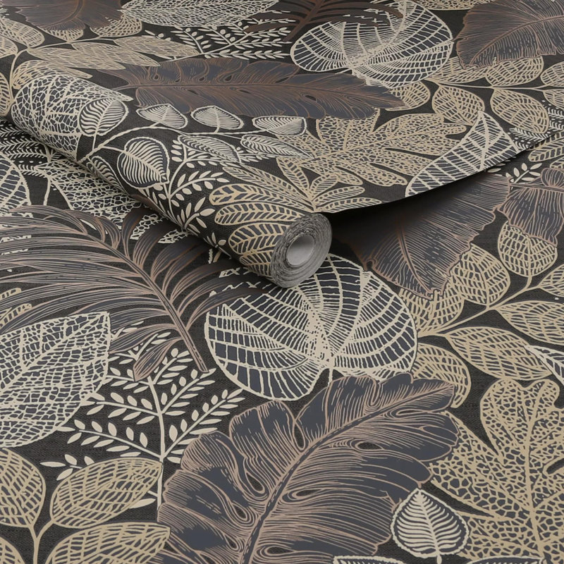 Superfresco Easy Scattered Leaves Floral Wallpaper, Black