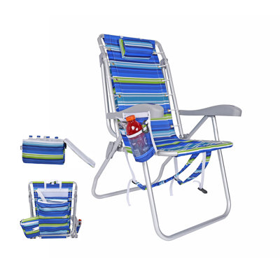 Ultimate Heavy Duty High Seat Aluminum Folding Backpack Beach Chair for Adults | Lay Flat, 5 Reclining Positions | Removable Insulated Cooler Pouch | 300 lbs Weight Capacity
