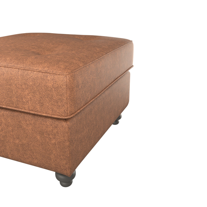 Bodnar Faux Leather Tufted Square Footstool, Brown