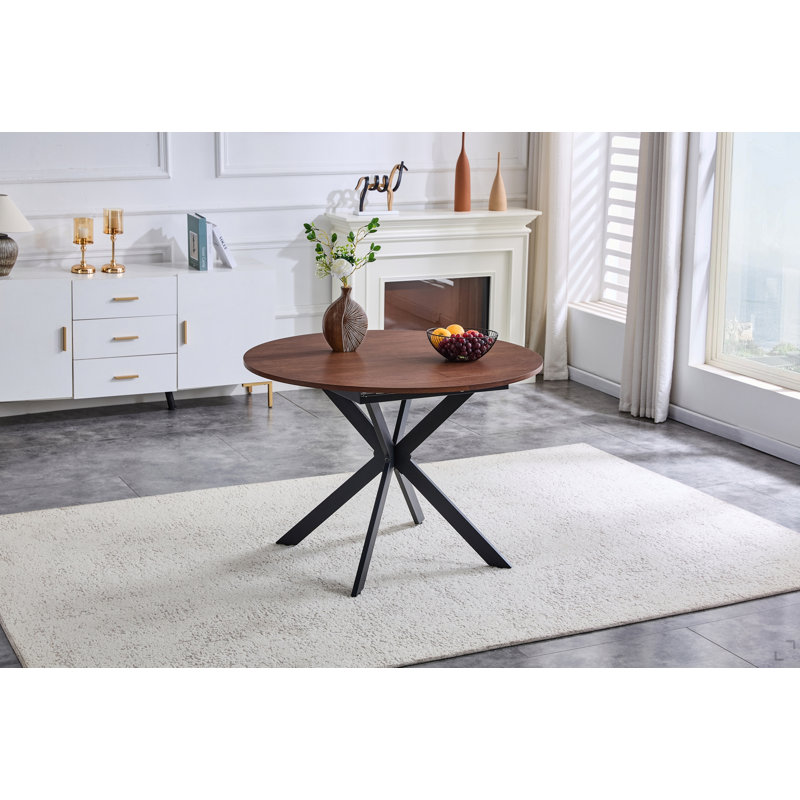 Table de salle à manger extensible ronde (43 po à 54 po) - Table de salle à manger compacte avec pieds en métal robustes, pour petit appartement / salon, table de salle à manger multifonctionnelle de 4 à 6 places