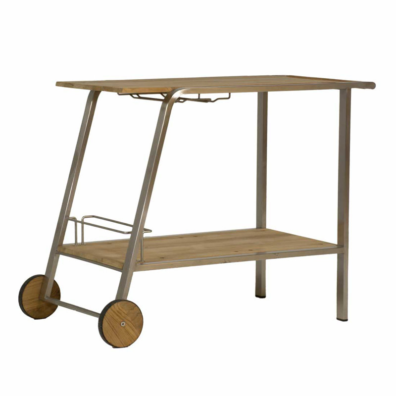 Chariot-bar Delray - Acier inoxydable et teck naturel