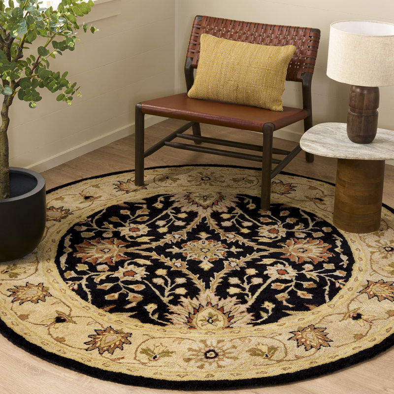 Tapis oriental beige / brun / noir en laine / coton / latex touffeté à la main Dunbar, Rond 6 pi