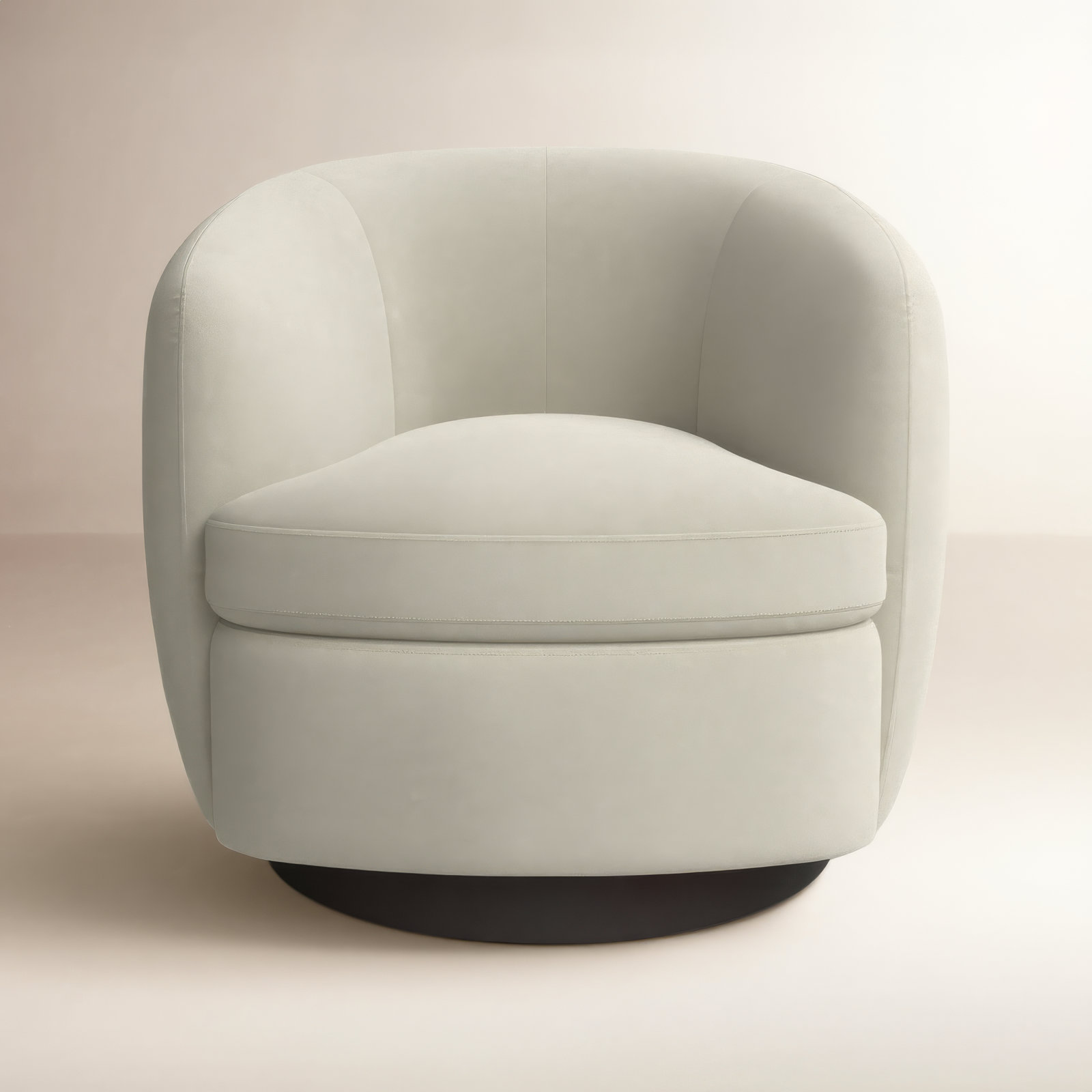 Marcy Upholstered Swivel Barrel Chair, Bella Beach Performance Velvet/Black