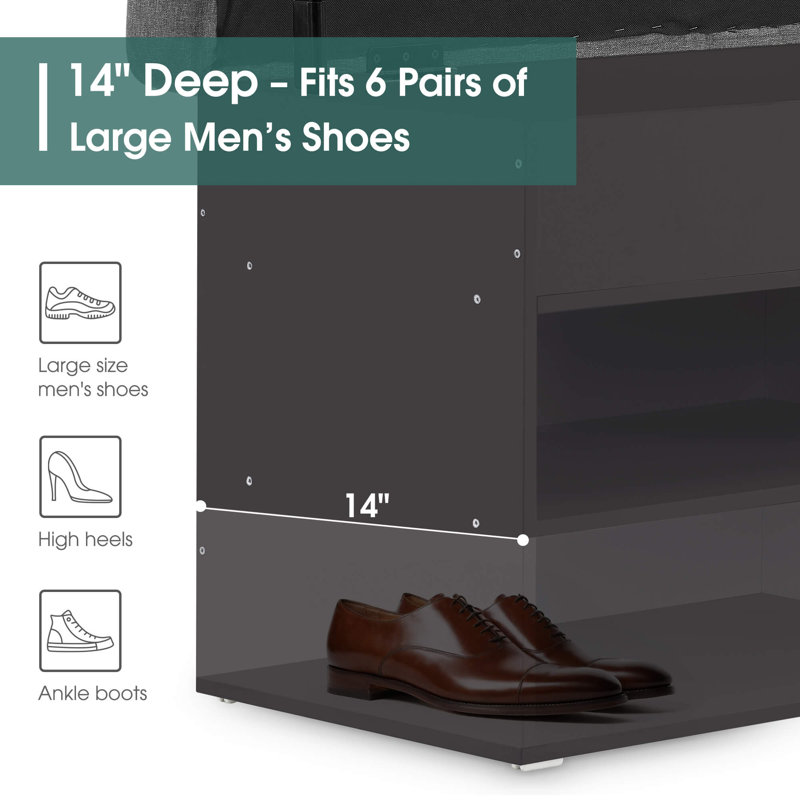 7 Pair Shoe Storage Bench with Cushion, 37" Width Entryway Shoe Bench with Hidden Storage, Dark Brown