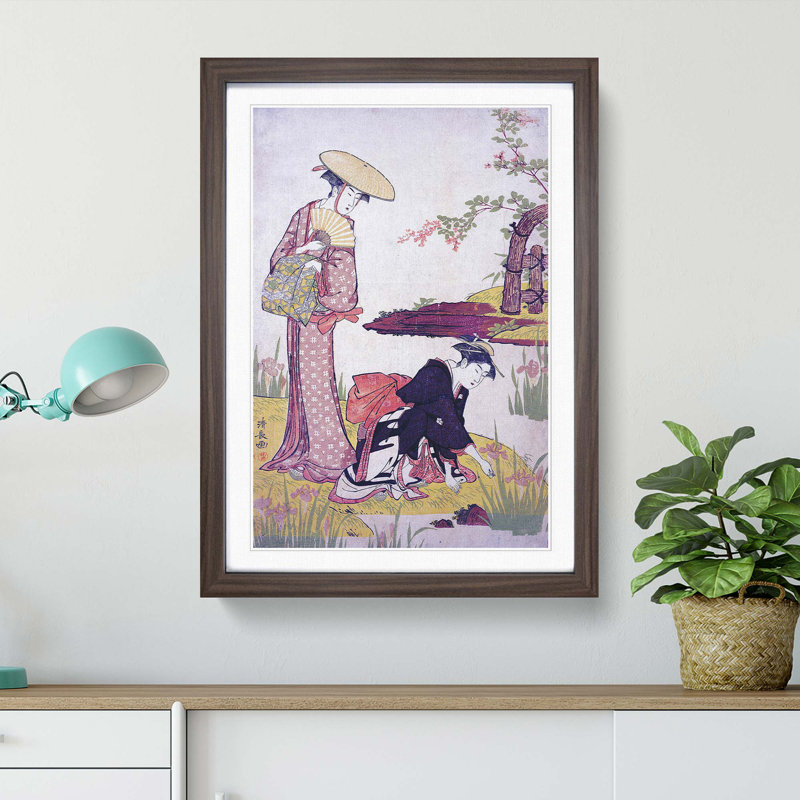 The Iris Garden by Torii Kiyonaga - Picture Frame Painting Print, 48cm H x 36cm W x 2cm D, Walnut Framed