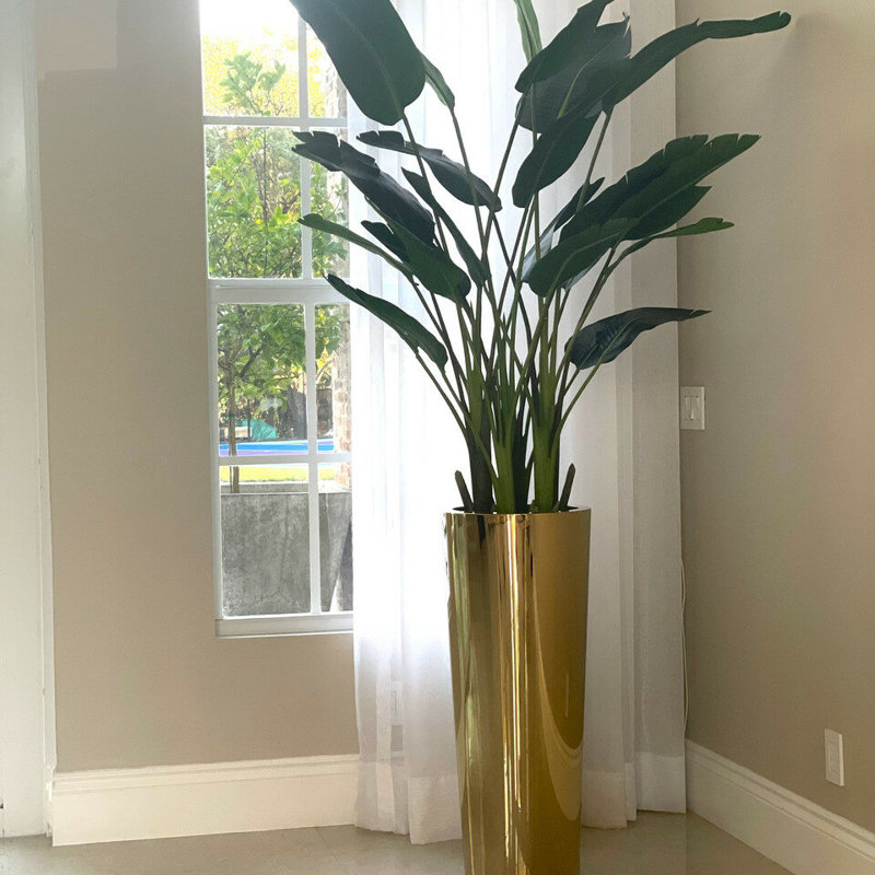 Handmade Metal Planter, Gold, 36" H x 16" W x 16" D