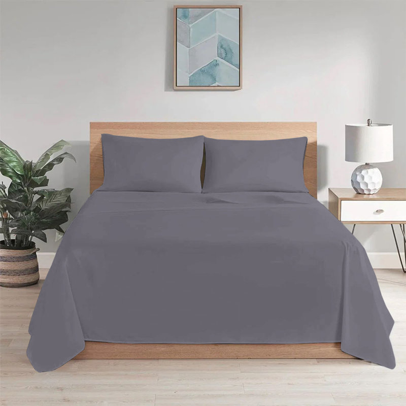Hongsi 100% Egyptian-Like Cotton High-Quality Flat Bed Sheets, Double (4'6), Grey