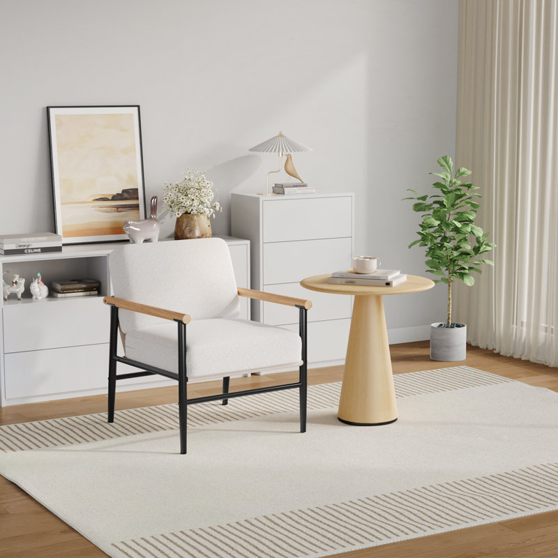  Modern Sherpa Accent Chair for Living Room, Bedroom, or Home Office – Thick Cushion, Metal Legs, Removable Washable Cover – Mid-Century Lounge Armchair – Light Beige Tone, Single Set