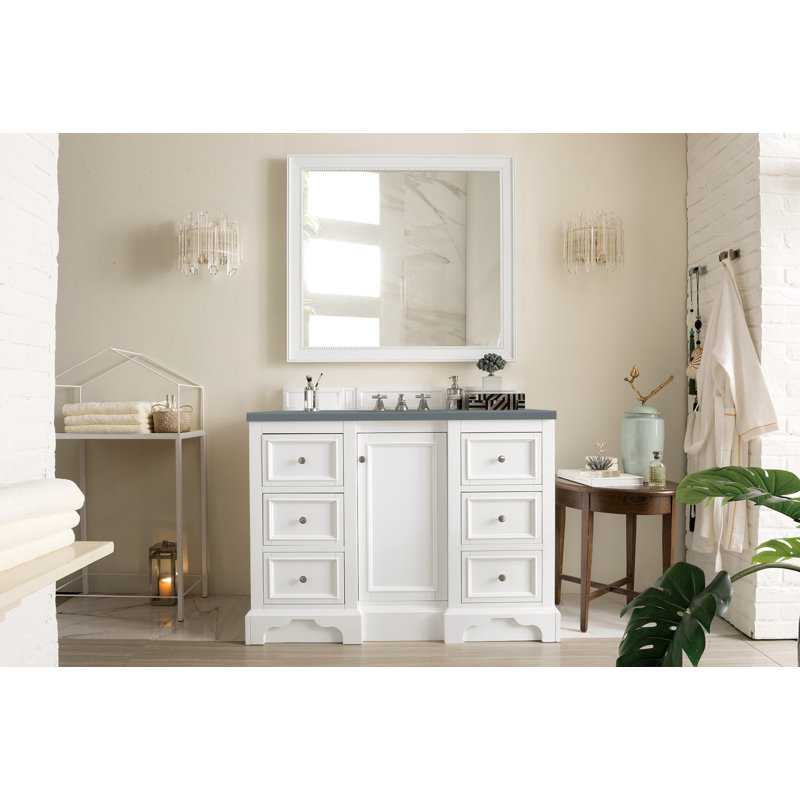 De Soto 48'' W Single Vanity, Bright White, Cala Blue Quartz, 8" Widespread