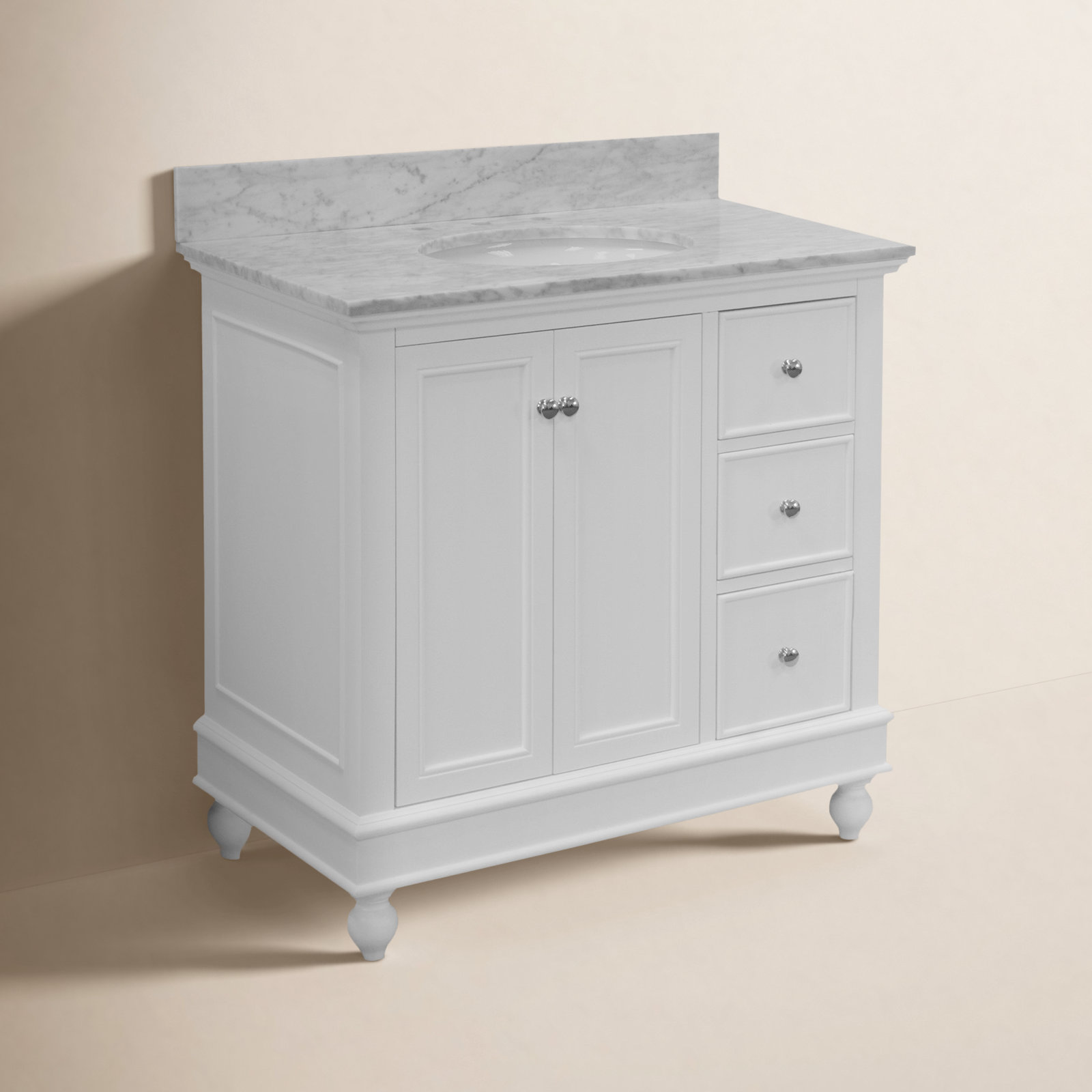 Ferdinand 36'' Single Bathroom Vanity, White, Carrara Marble