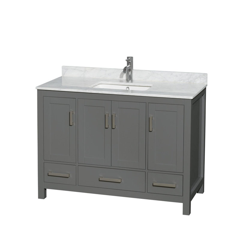Sheffield 48" Single Bathroom Vanity Set, White Carrara Marble, Dark Gray