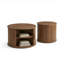 Ensemble de tables basses 2 pièces de style Mid-Century moderne avec décor cannelé et rangement caché, peu encombrant pour les petits salons, noyer