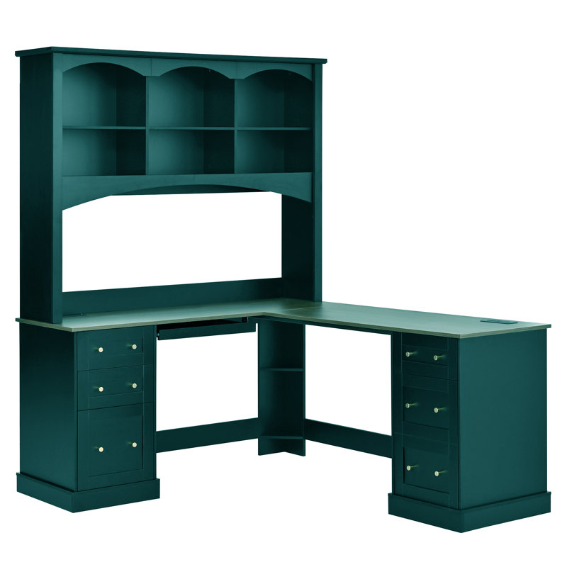 Bureau d'ordinateur en L 69 po avec prises intégrées, Green