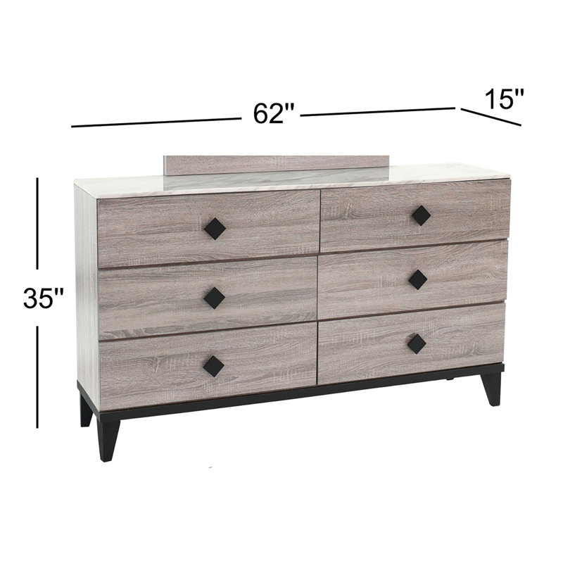 Gurdas 62'' W 6 - Drawer Dresser, Cream