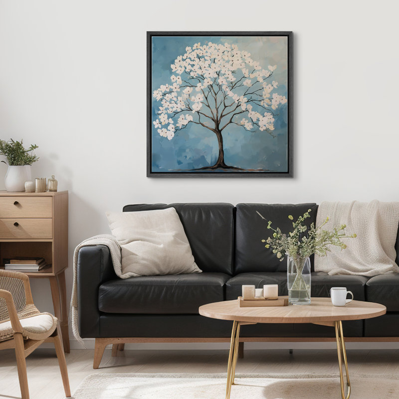 Flowers Blossom On Tree Branches, Black Floater Frame, 24" H x 24" W