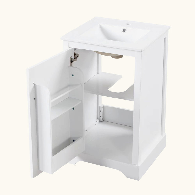 Meuble-lavabo de salle de bain avec lavabo et porte à fermeture douce, Blanc