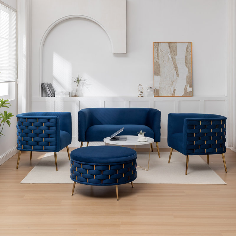 Cristen 4-Piece Velvet Living Room Set, Navy Velvet