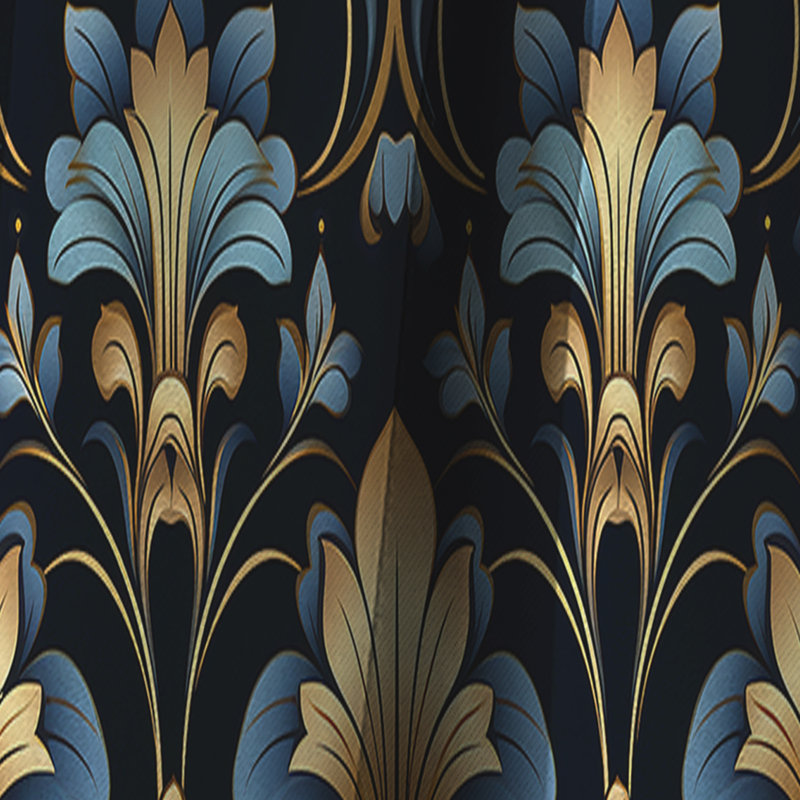 Motif damassé doré et bleu de luxe - Rideau Ikat - Rideau occultant en damas - 1 panneau, L 52 po x L 95 po
