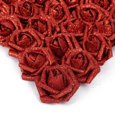 25Pcs Artificial Roses Glitter Rose Glitter Flowers Foam Roses With Stems For DIY Wedding Bridal Bouquet Home Party Decoration Christmas Tree Decoration, Home Decor, Easter Decorations
