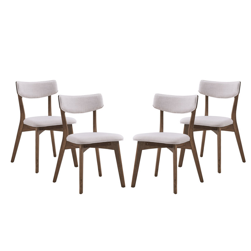 Chaises de salle à manger rembourrées avec dossier courbé et pieds en bois d'hévéa Putnam , Beige clair / noyer, 4