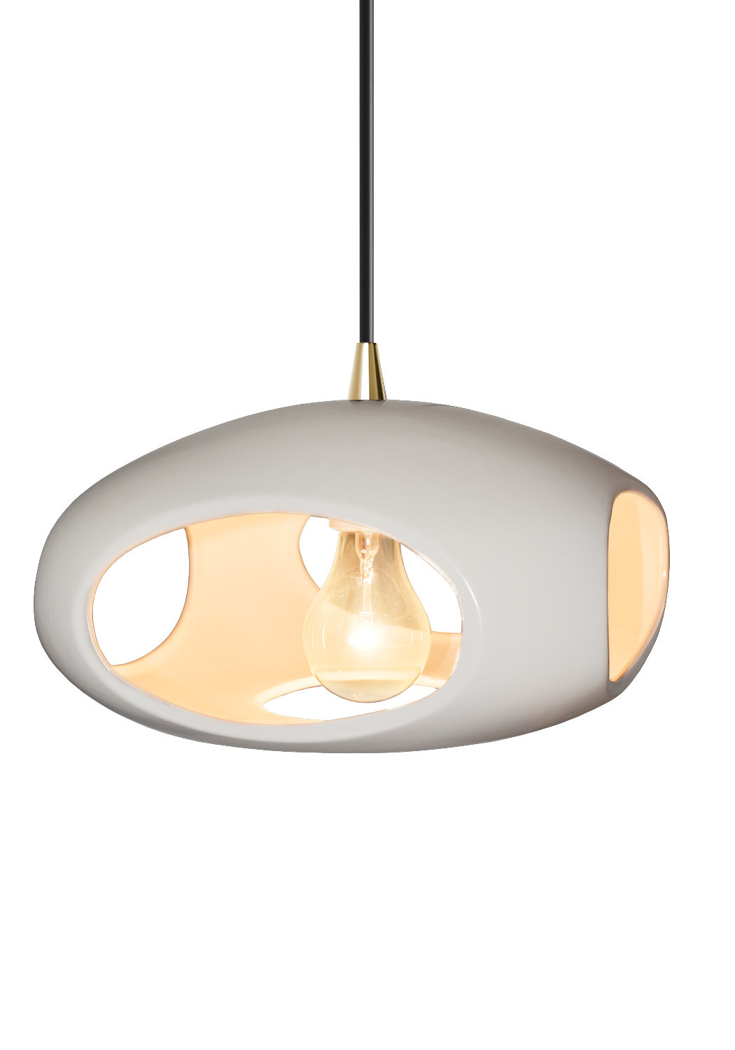 Logan Single Light Ceramic Dimmable Pendant, Antique Brass, Matte White