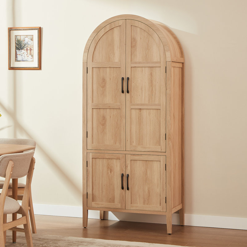 71 Inch Tall Arched Cabinet, 5-Tier Arched Kitchen Pantry Cabinet With Doors & Shelves, Natural