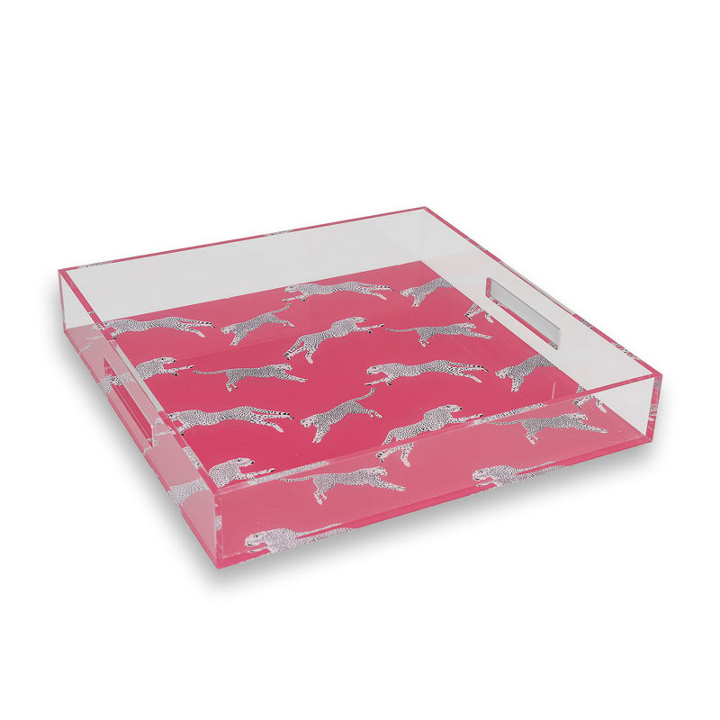 Leaping Cheetah Acrylic Tray, Pink, Acrylic