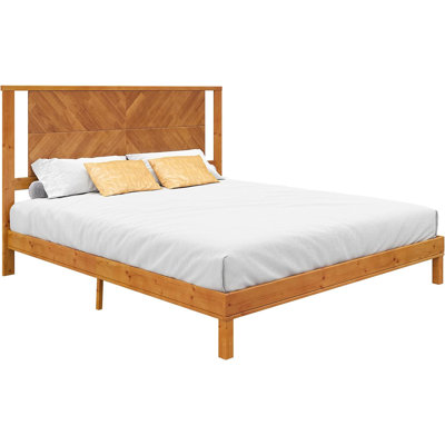 Base de lit en bois massif avec tête de lit Mid-Century