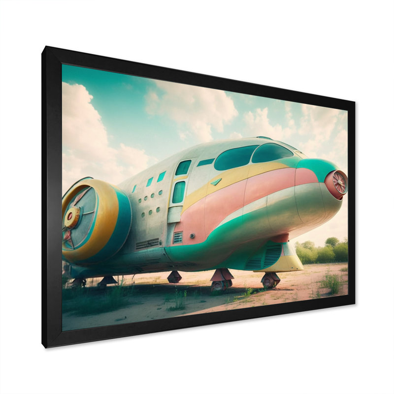 Rétro avion III - train de transport, art mural sur toile, L 20 po x H 12 po, Cadre photo noir