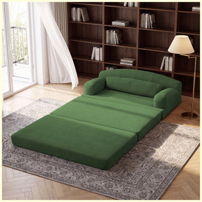 2-Seater Loveseat Corduroy Sofa Bed Futon Convertible Sofa Bed (Green)
