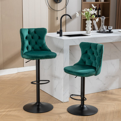 Jorry 2 Pack Swivel Velvet Barstools, Adjusatble Seat Height Modern Upholstered Bar Stools with Backs Comfortable Tufted for Home Pub and Kitchen -  House of HamptonÂ®, 5B57EB33644149A98A9CAFEBAF2FC82F