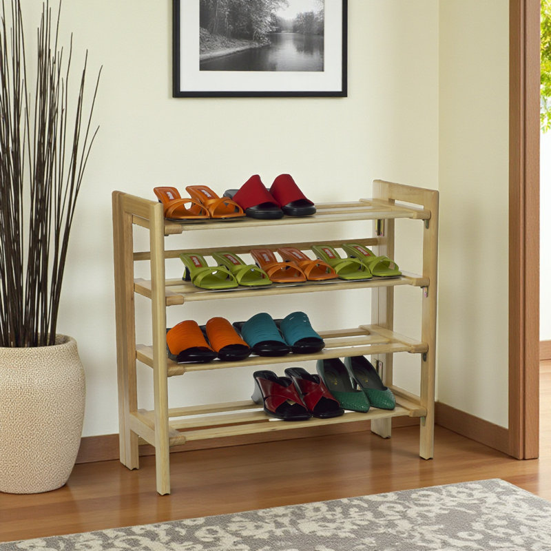 Ibbine Natural Finish Solid Wood 4-Tier Stackable Shoe Rack, 25.55" H X 27.71" W X 11.25" D