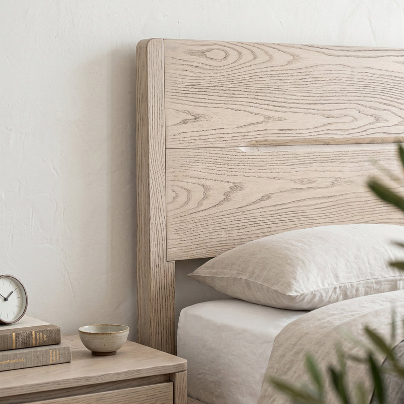 Arvion King Size Transitional Modern Solid Wood Platform Bed Frame, ARB-43-K, with Panel Headboard & Japanese Joinery, Driftwood Beige, No Box Spring Needed