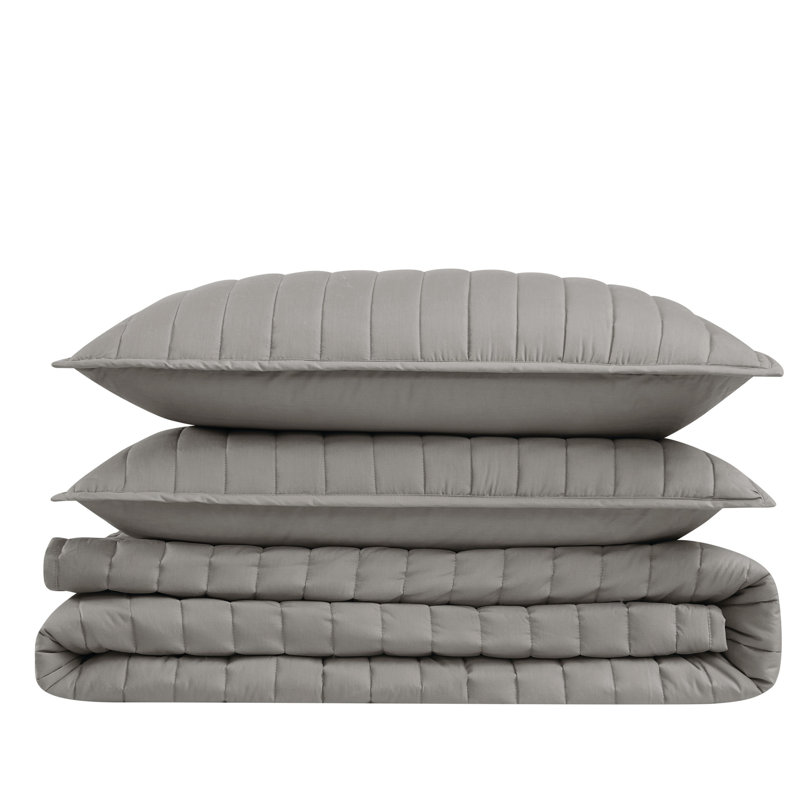 Gray Cotton Full Percale Quilt Set