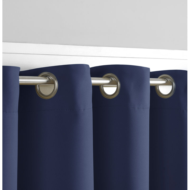 Paire de rideaux unis avec œillets, Bleu marine, L 52 po x L 96 po
