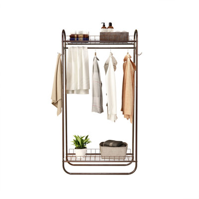 Heavy Duty Metal Rolling Clothes Rack with Double Shelves, Portable and Durable for Organized Storage